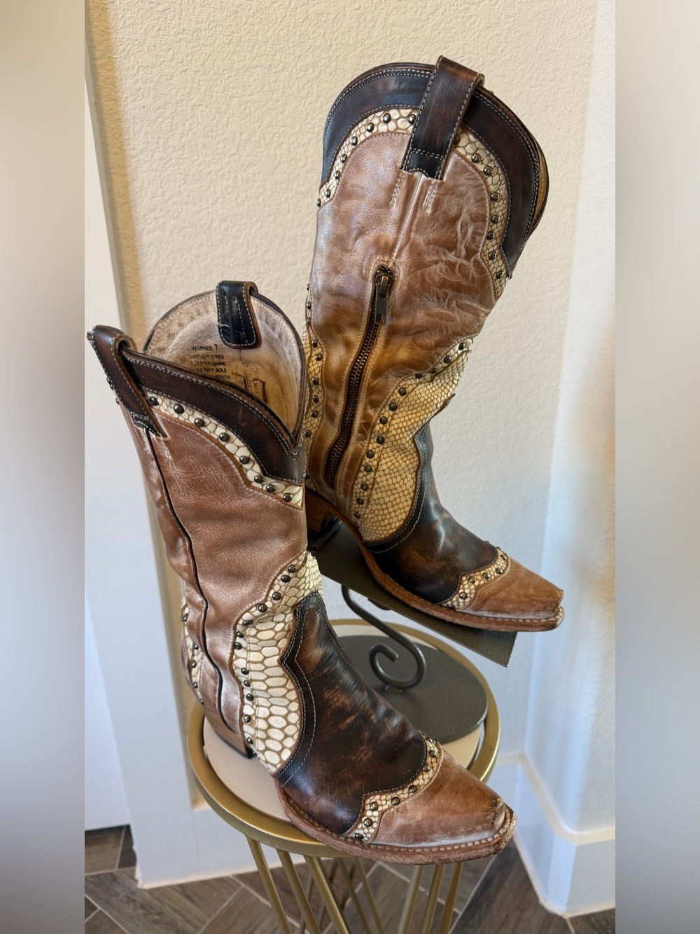 Freebird Warner Brown and Cream Western Leather Cowboy Boots - Picture 3 of 8